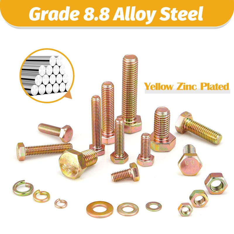 Kadrick 820Pcs Grade 8.8 Metric Bolt Assortment, M6 M8 M10 Hex Heavy Duty Bolts and Nuts Kit,M6 x1.0 M8 x1.25 M10-1.5 (12mm to 45mm),Yellow Zinc Plated - Image 3
